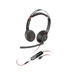 HP Poly Blackwire 5220 Stereo +3.5mm Plug +USB-C/A fejhallgató headset fekete