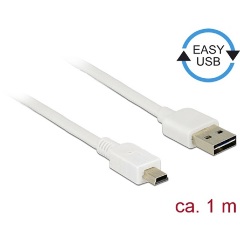 Delock Easy-USB A -> USB-B 2.0 mini M/M adatkábel 1m fehér