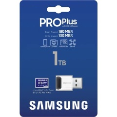 Samsung 1024GB PRO Plus UHS-1 Class10 U3 V30 A2 microSDXC memóriakártya + kártyaolvasó BOX fehér-kék