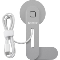 Sandberg ScreenMount Magnet Charger 15W univerzális vezeték nélküli töltő adapter / autós tartó szürke-fehér (Qi, QC3.0)