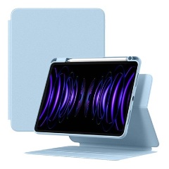 IPAD Air 13 (2024) BASEUS MINIMALIST tok álló, bőr hatású aktív FLIP, ceruza tartó, VILÁGOSKÉK
