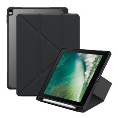 IPAD Air 2019 BASEUS MINIMALIST tok álló, bőr hatású aktív FLIP, ceruza tartó, FEKETE