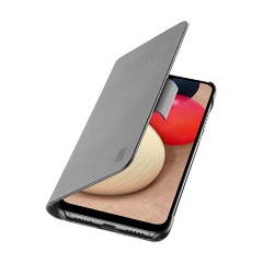 Samsung A02s CELLULARLINE BOOK tok álló, bőr hatású FLIP, kártyazseb, FEKETE