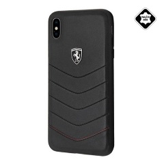 iPhone XS Max 6.5 FERRARI Scuderia műanyag telefonvédő valódi bőr hátlap FEKETE
