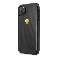 iPhone 11 Pro FERRARI Scuderia műanyag telefonvédő karbon minta FEKETE