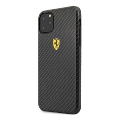 iPhone 11 Pro Max FERRARI Scuderia műanyag telefonvédő karbon minta FEKETE