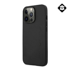 iPhone 13 Pro AMG SIGNATURE LEATHER HOT STAMPED műanyag telefonvédő valódi bőr bevonat FEKETE