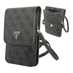 GUESS PU 4G TRIANGLE LOGO kézitáska álló univerzális, vállpánt, FEKETE