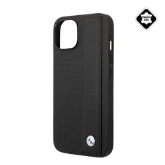 iPhone 14 Plus BMW SIGNATURE LEATHER műanyag telefonvédő valódi bőr hátlap FEKETE