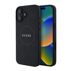 iPhone 16 5G GUESS SAFFIANO PEONY CLASSIC LOGO szilikon telefonvédő ütésállóság, MagSafe, FEKETE