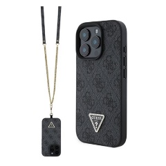 GUESS LEATHER METAL LOGO STRASS CROSSBODY szilikon telefonvédő (ütésállóság, bőr hatású hátlap + vállpánt) FEKETE