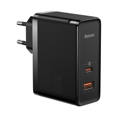 BASEUS hálózati töltő USB+Type-C aljzat 100W, PD gyorstöltő, FEKETE