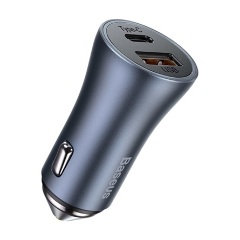 BASEUS autós töltő USB+Type-C aljzat 40W, LED jelzés, SZÜRKE