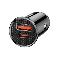 BASEUS CIRCULAR autós töltő USB+Type-C aljzat 30W, PD gyorstöltő 4.0, FEKETE