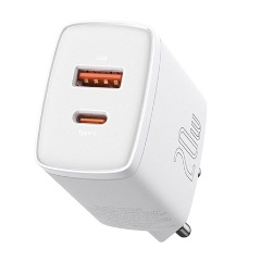 BASEUS COMPACT hálózati töltő USB+Type-C aljzat 20W, PD gyorstöltő 3.0, FEHÉR