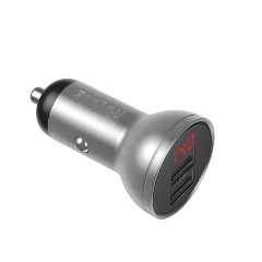 BASEUS autós töltő 2 USB aljzat 24W, LED kijelző, EZÜST