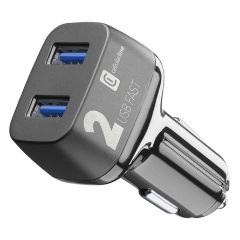 CELLULARLINE autós töltő 2 USB aljzat 36W, gyorstöltő, FEKETE