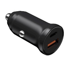 DEVIA SMART autós töltő USB+Type-C aljzat 30W, PD gyorstöltő 3.0, FEKETE