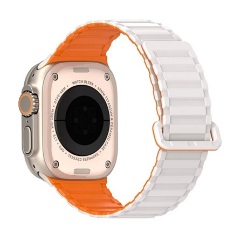 Apple Watch Series 5 44mm DUX DUCIS KJ pótszíj egyedi méret, mágneses, EZÜST/NARANCSSÁRGA