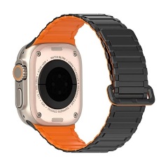 Apple Watch Series 5 44mm DUX DUCIS KJ pótszíj egyedi méret, mágneses, FEKETE/NARANCSSÁRGA