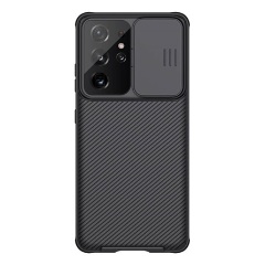 Samsung S21 Ultra NILLKIN CAMSHIELD PRO szilikon telefonvédő ütésállóság, csíkos, FEKETE