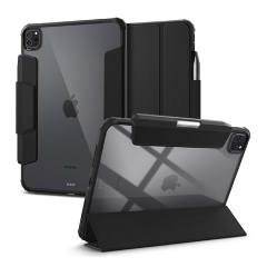 IPAD Pro 11 (2024) SPIGEN ULTRA HYBRID PRO tok álló, bőr hatású FLIP, ceruza tartó, FEKETE