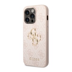 iPhone 15 Pro GUESS 4G BIG METAL LOGO műanyag telefonvédő ütésállóság, bőr hatású hátlap, RÓZSASZÍN