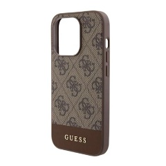 iPhone 15 Pro GUESS 4G STRIPE műanyag telefonvédő textil hátlap, MagSafe, BARNA