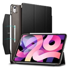 IPAD Air 11 (2024) ESR ASCEND tok álló, bőr hatású aktív FLIP, ceruza tartó, FEKETE