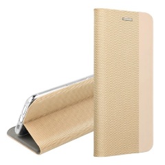 Redmi Note 14 Pro 4G GIGAPACK Tok álló, bőr hatású FLIP, textil minta, ARANY