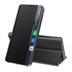 Samsung A05s 4G Gigapack Tok álló, textil hatású aktív FLIP, Smart View Cover, FEKETE