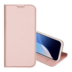 iPhone 16 Pro 5G DUX DUCIS SKIN PRO tok álló, bőr hatású FLIP, asztali tartó, RÓZSASZÍN