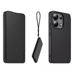 Redmi Note 13 4G MADE FOR XIAOMI tok álló, bőr hatású FLIP, kártyazseb + kézpánt, FEKETE