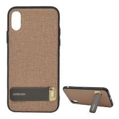 iPhone XS 5.8 JOYROOM szilikon telefonvédő textil bevonat, kitámasztó, BARNA