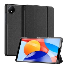 Redmi Pad SE 8.7 DUX DUCIS DOMO tok álló, bőr hatású aktív FLIP, textil minta, FEKETE
