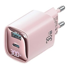 USAMS CC229 hálózati töltő USB+Type-C aljzat 30W, LED kijelző, RÓZSASZÍN