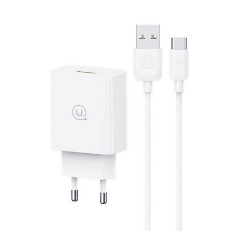 USAMS SC hálózati töltő USB aljzat 18W, PD gyorstöltő 3.0 + Type-C kábel, FEHÉR