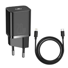 BASEUS SUPER SI hálózati töltő Type-C aljzat 20W, PD gyorstöltő + Type-C - lightning kábel, FEKETE