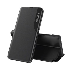 Huawei P40 Pro 5G Gigapack tok álló, ECO bőr hatású aktív FLIP, ablakos, FEKETE