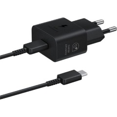 SAMSUNG hálózati töltő Type-C aljzat 25W, PD gyorstöltő + Type-C kábel, FEKETE
