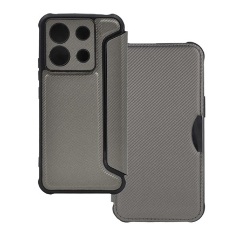Redmi Note 13 Pro 5G GIGAPACK Tok álló, bőr hatású FLIP, karbon minta, EZÜST