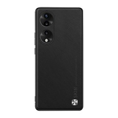 Honor 90 5G Gigapack szilikon telefonvédő bőr hatású hátlap, metál dekor, FEKETE