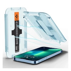 iPhone 14 Plus SPIGEN EZ FIT képernyővédő üveg 2db 2.5D, 9H + segédkeret, ÁTLÁTSZÓ
