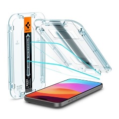 iPhone 16 5G SPIGEN EZ FIT HD képernyővédő üveg 2db 2.5D, 9H + segédkeret, ÁTLÁTSZÓ