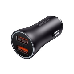 BASEUS GOLDEN CONTACTOR MAX autós töltő 2 USB aljzat 60W, PD gyorstöltő, SÖTÉTSZÜRKE