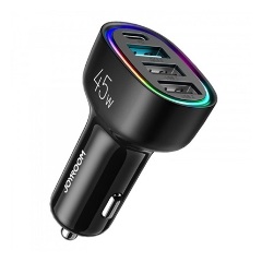 JOYROOM autós töltő 3 USB+Type-C aljzat 5V/3A, PD gyorstöltő 3.0, FEKETE