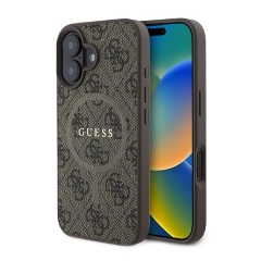 iPhone 16 5G GUESS 4G RING CLASSIC LOGO szilikon telefonvédő ütésállóság, MagSafe, BARNA