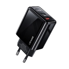 USAMS T40 hálózati töltő USB+Type-C aljzat 20W, PD gyorstöltő 3.0, FEKETE