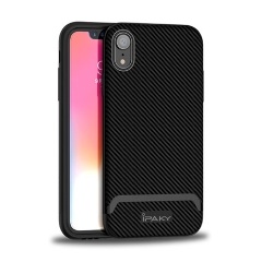 iPhone XR 6.1 IPAKY szilikon telefonvédő műanyag keret, karbon minta, FEKETE