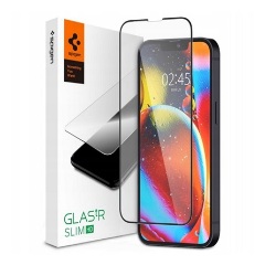 iPhone 14 SPIGEN FC képernyővédő üveg 2.5D, színkiemelés, FEKETE